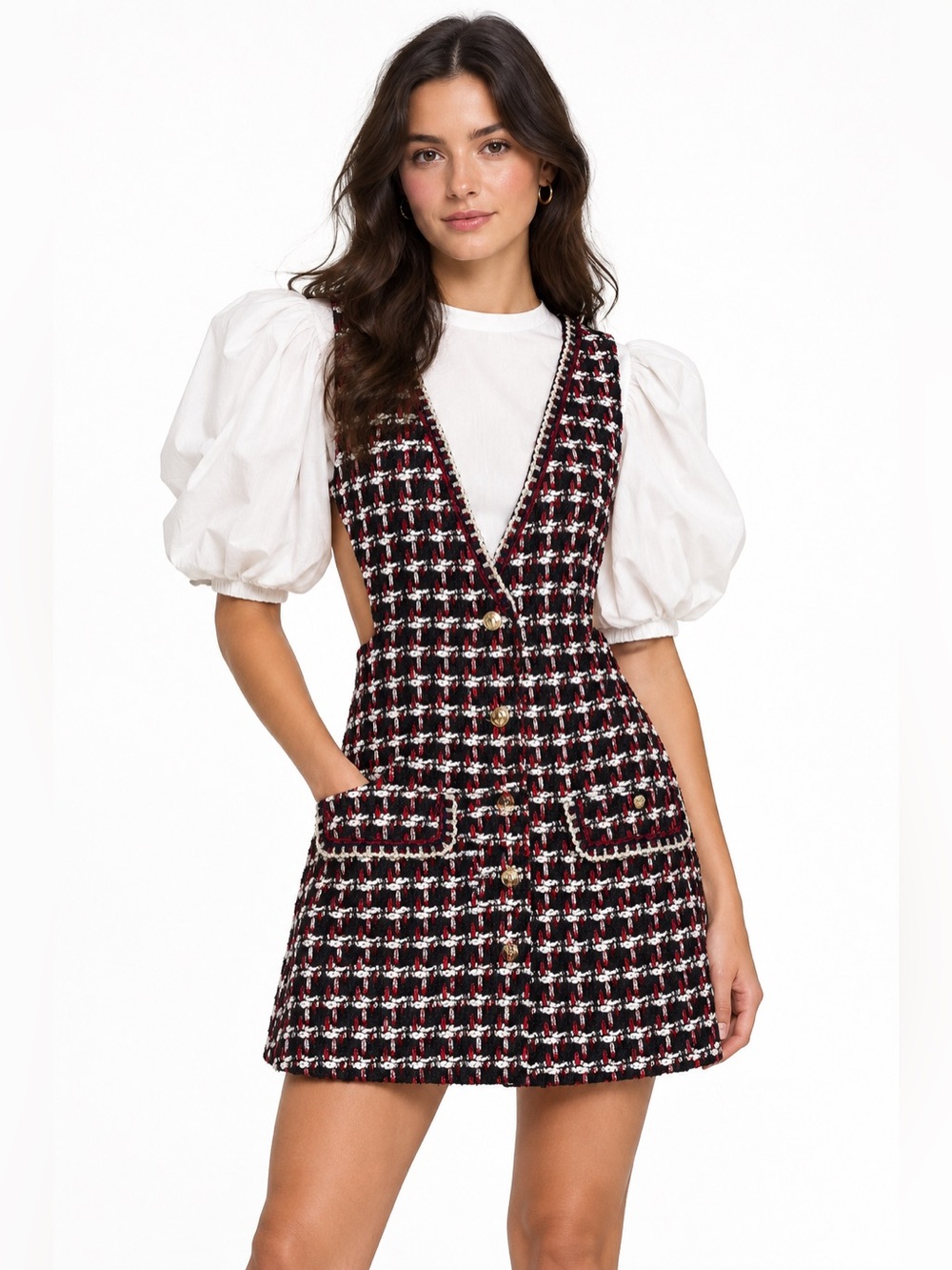 Zara Tweed Herringbone Mini Dress Old Money Preppy Dark Academia Collegiate